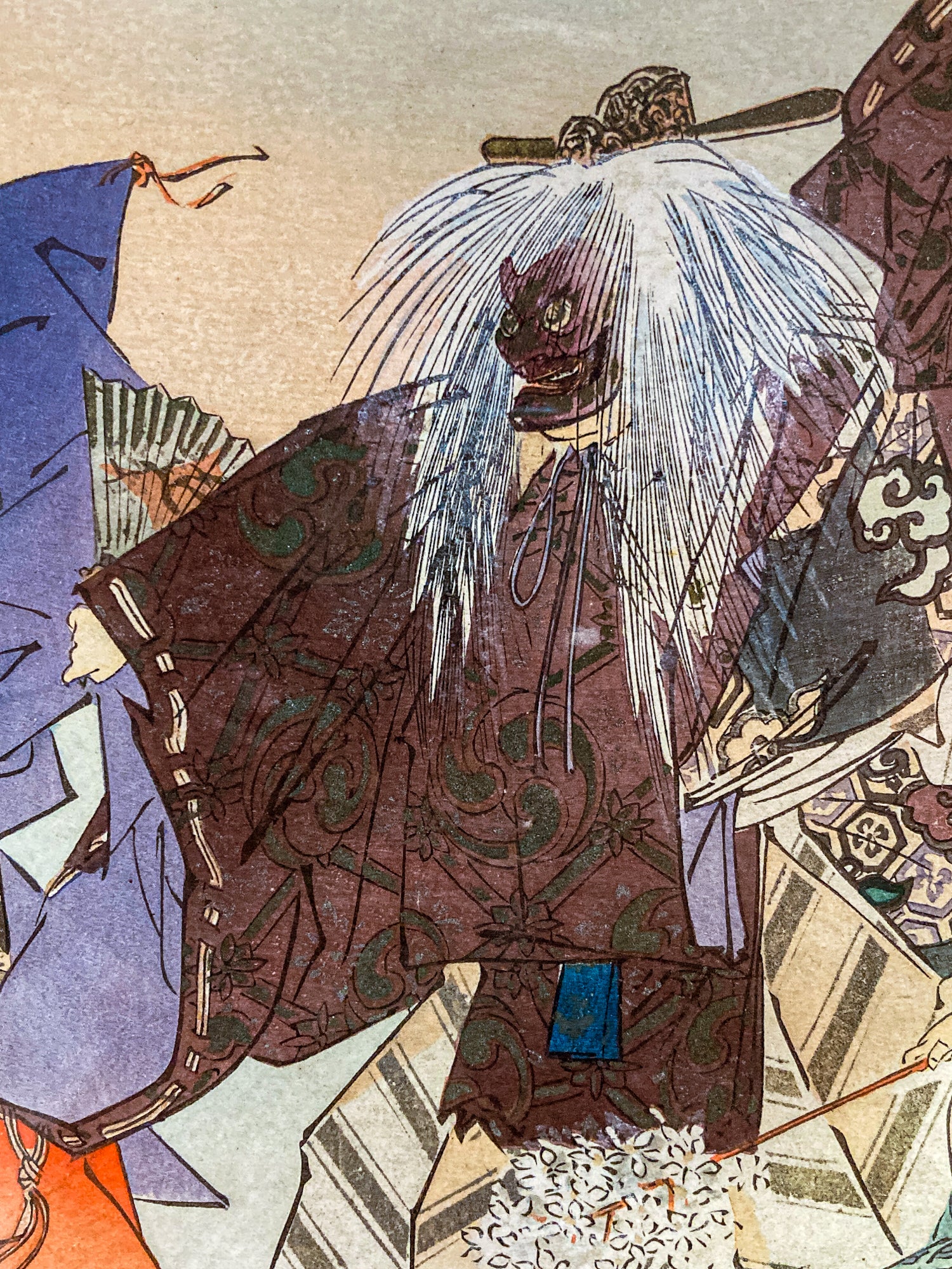 Tsukioka Kogyo (1869-1927) Arashiyama: The God of Mt. Arashi Framed Woodblock Print