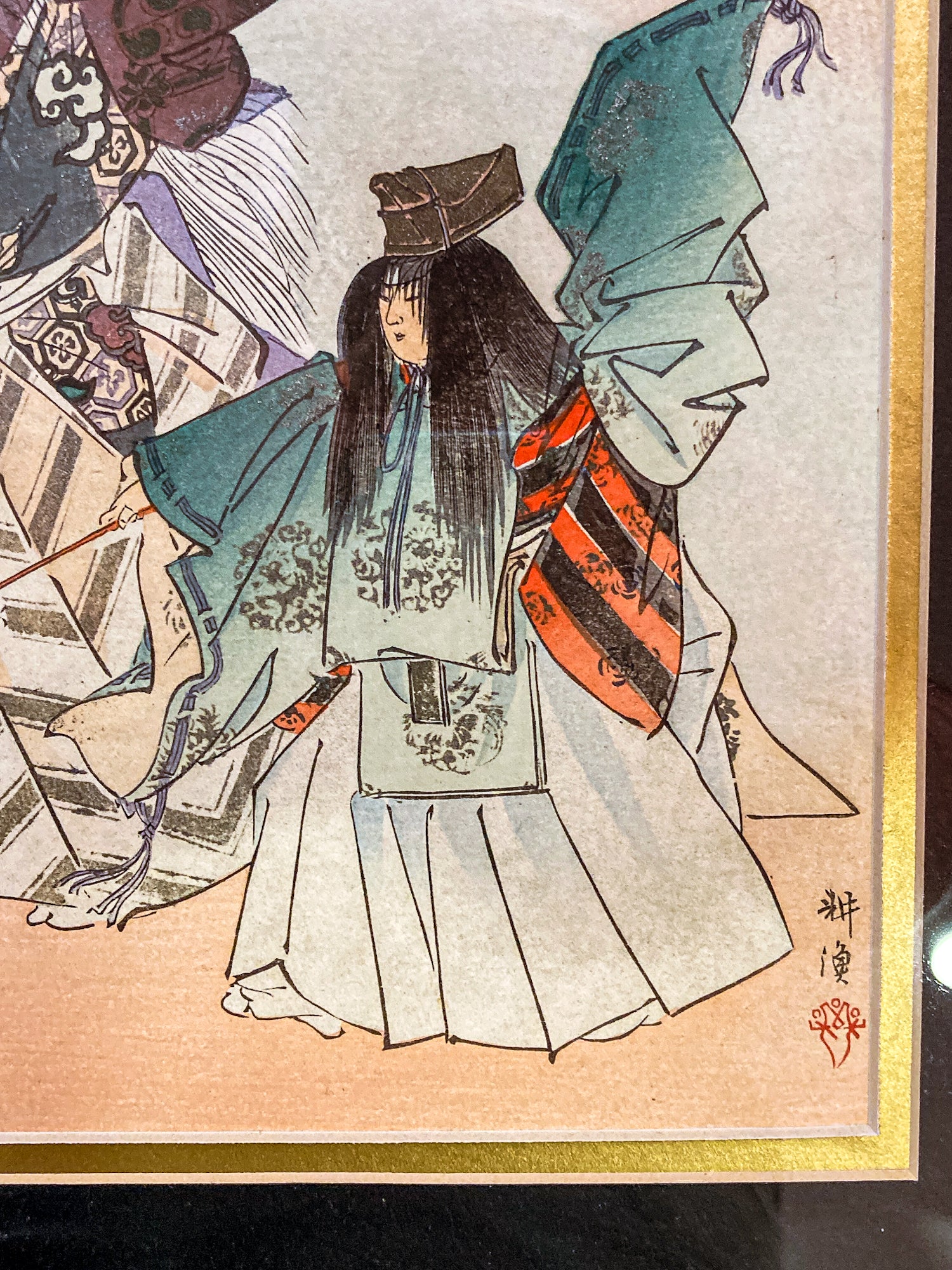 Tsukioka Kogyo (1869-1927) Arashiyama: The God of Mt. Arashi Framed Woodblock Print