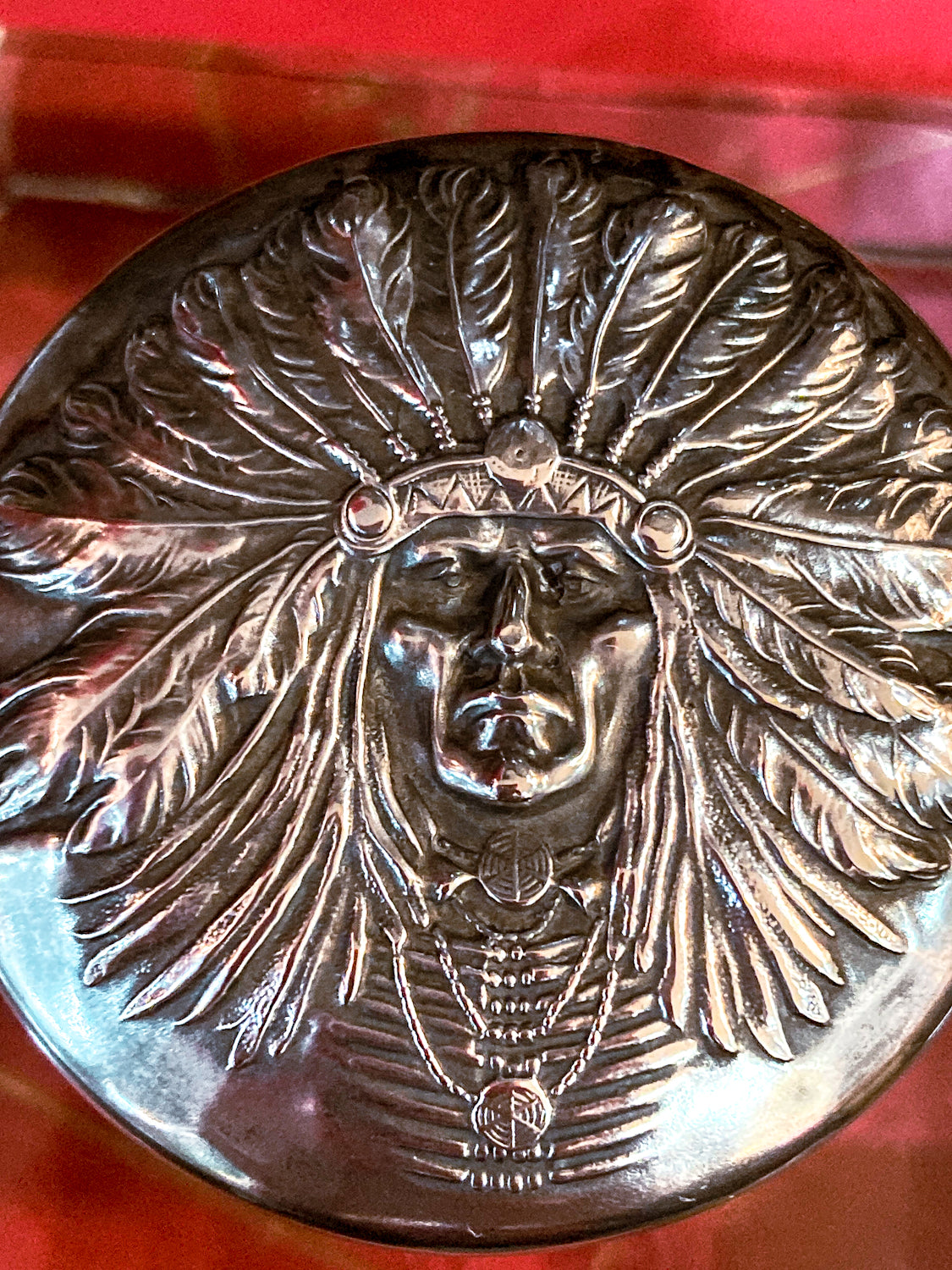 Antique Unger Brothers Crystal Sterling Silver "Indian" Chief Portrait Lid Inkwell