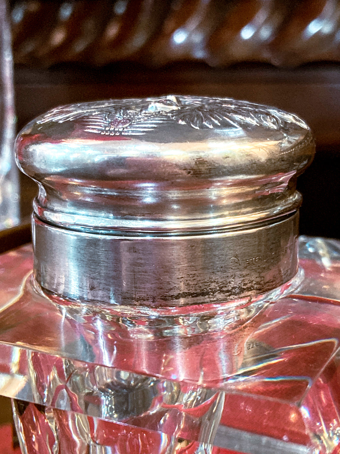 Antique Unger Brothers Crystal Sterling Silver "Indian" Chief Portrait Lid Inkwell