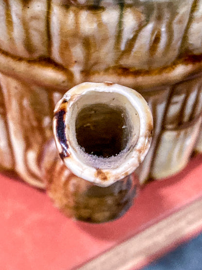 Antique 19th Century Bamboo Style Majolica Earthenware Lidded Teapot