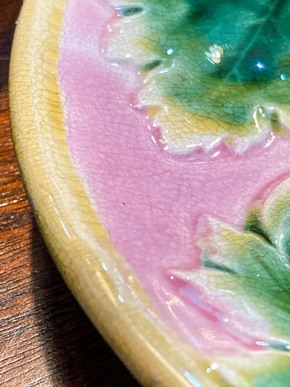Antique Victorian Etruscan Majolica Pink Maple Leaf Decorative Plate
