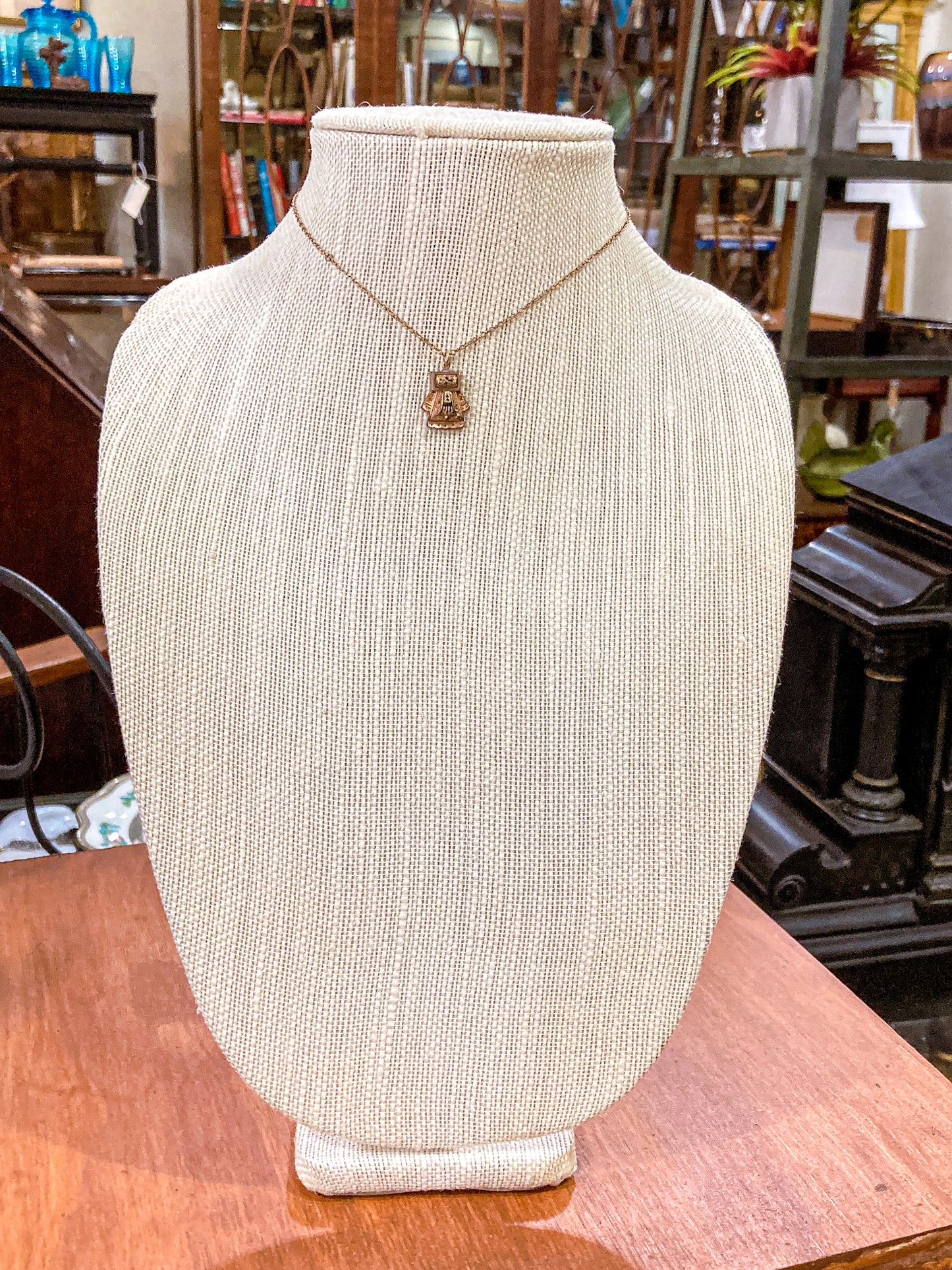 Antique Victorian Gold Filled Engraved Enameled Geometric Pendant Necklace