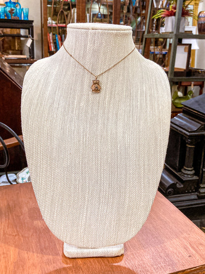 Antique Victorian Gold Filled Engraved Enameled Geometric Pendant Necklace
