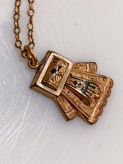 Antique Victorian Gold Filled Engraved Enameled Geometric Pendant Necklace