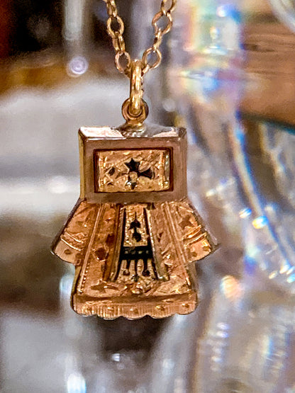 Antique Victorian Gold Filled Engraved Enameled Geometric Pendant Necklace