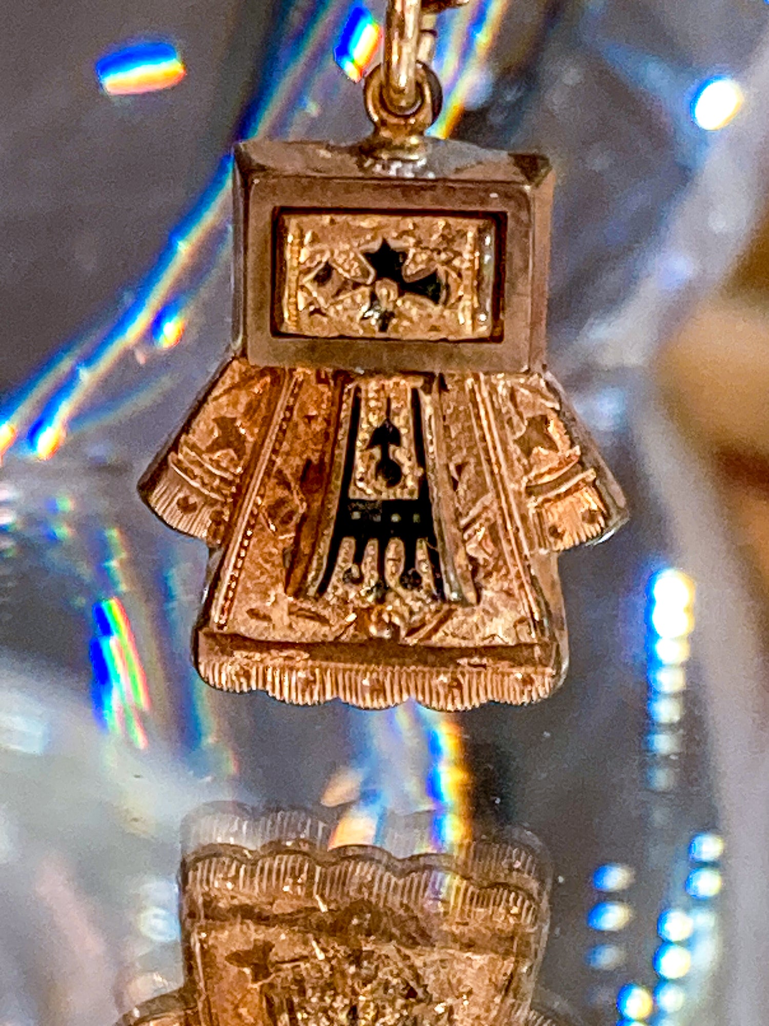 Antique Victorian Gold Filled Engraved Enameled Geometric Pendant Necklace