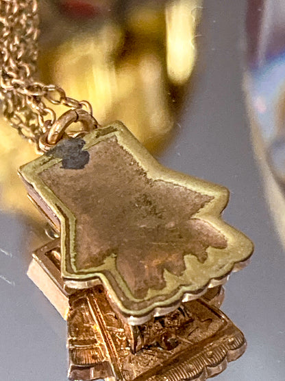 Antique Victorian Gold Filled Engraved Enameled Geometric Pendant Necklace