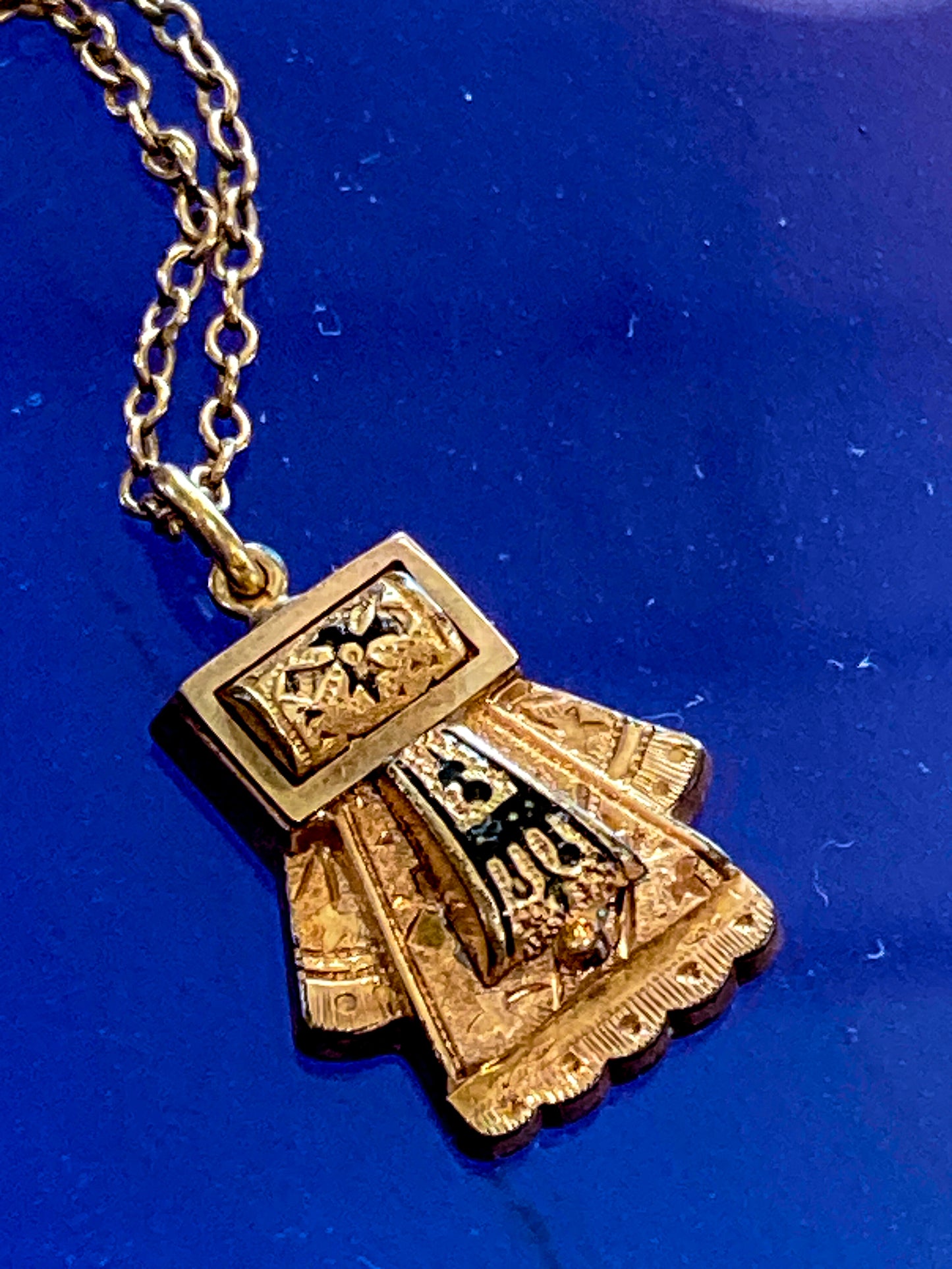 Antique Victorian Gold Filled Engraved Enameled Geometric Pendant Necklace