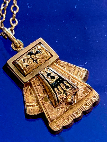 Antique Victorian Gold Filled Engraved Enameled Geometric Pendant Necklace