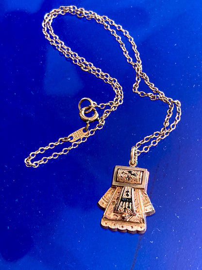 Antique Victorian Gold Filled Engraved Enameled Geometric Pendant Necklace