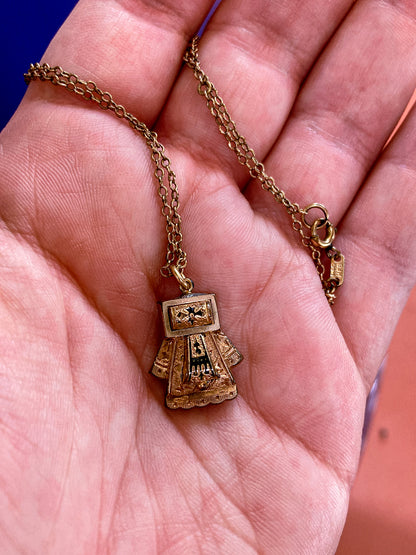 Antique Victorian Gold Filled Engraved Enameled Geometric Pendant Necklace