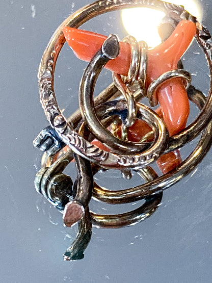 Antique Victorian Gold Filled Engraved Natural Coral Piece Love Knot Pin