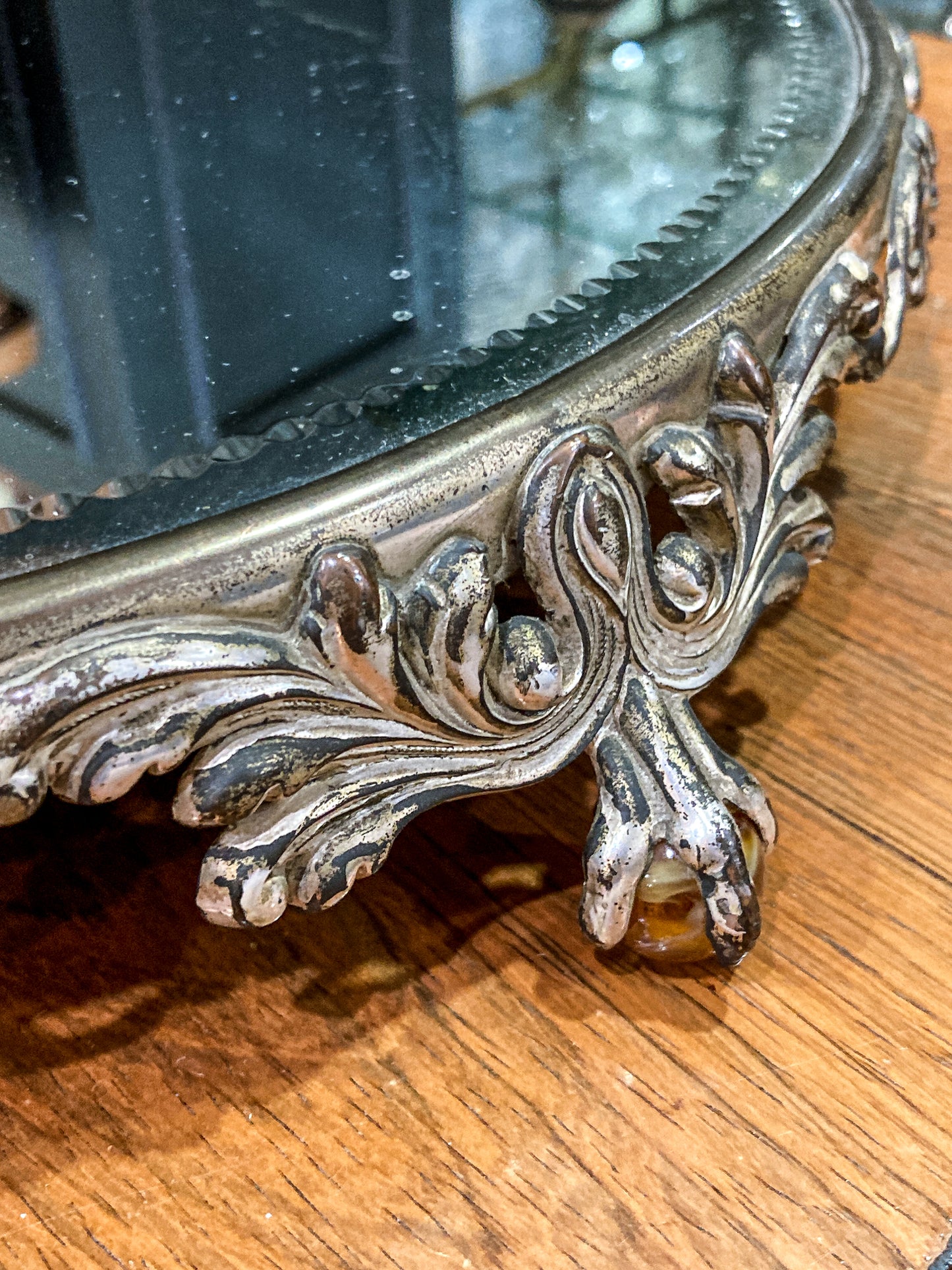 Antique Victorian Silver Plated Marble Claw Footed Plateau Mirrored Tray