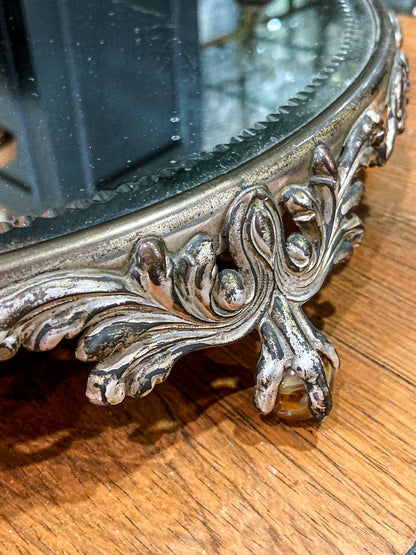 Antique Victorian Silver Plated Marble Claw Footed Plateau Mirrored Tray