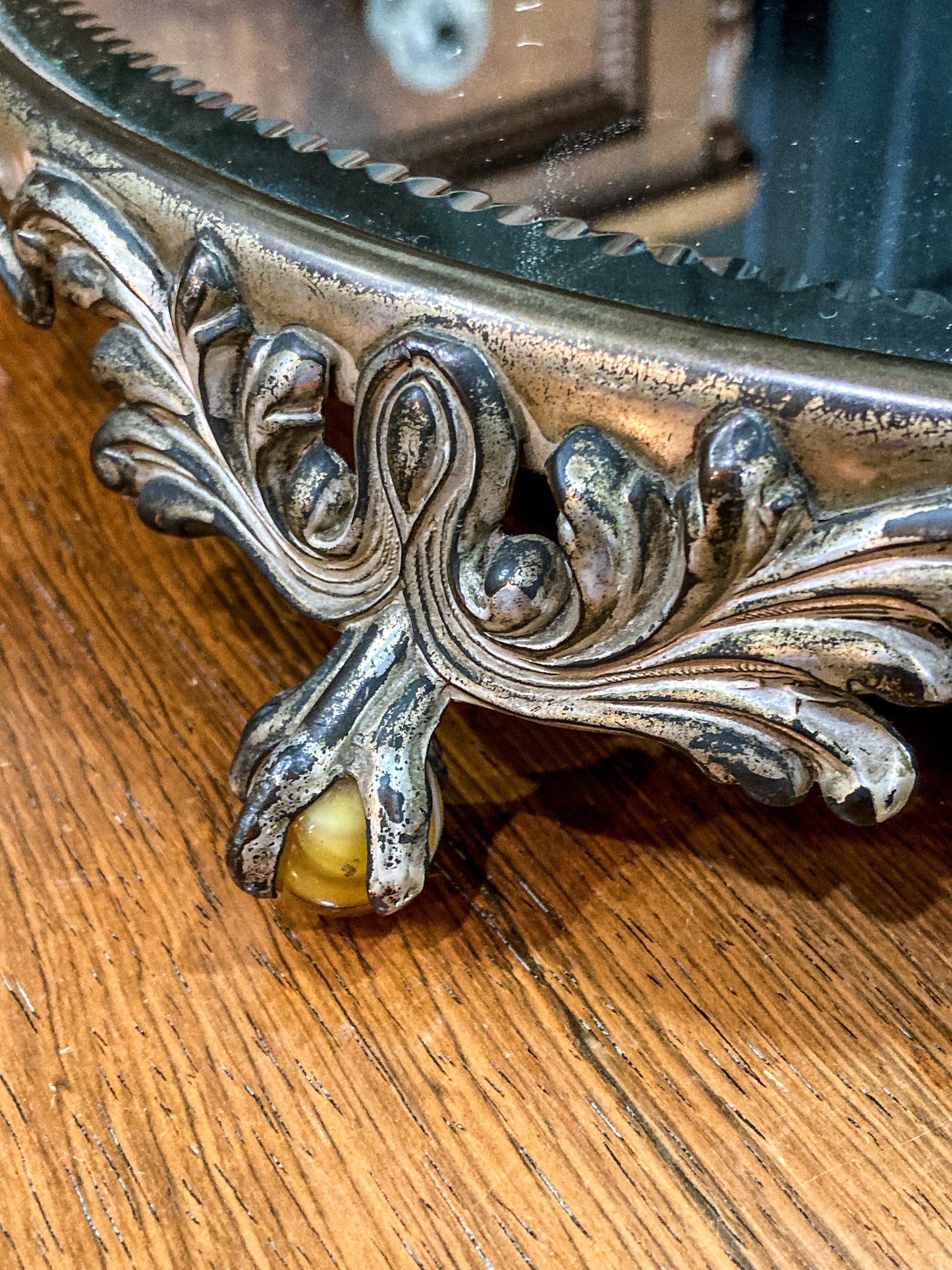 Antique Victorian Silver Plated Marble Claw Footed Plateau Mirrored Tray
