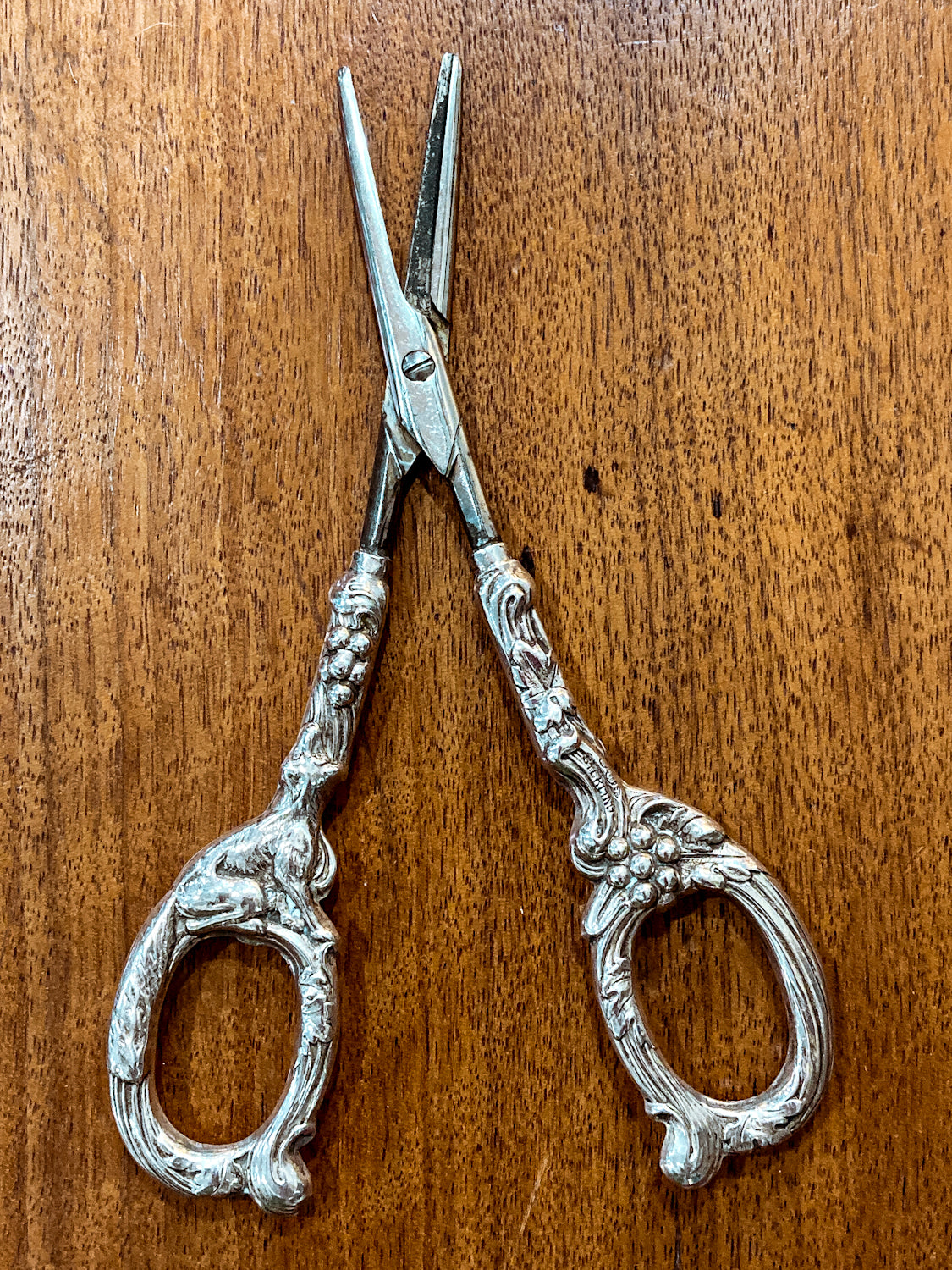 Antique Watson Sterling Silver Aesop's Fables Fox & Grapes Shears Scissors