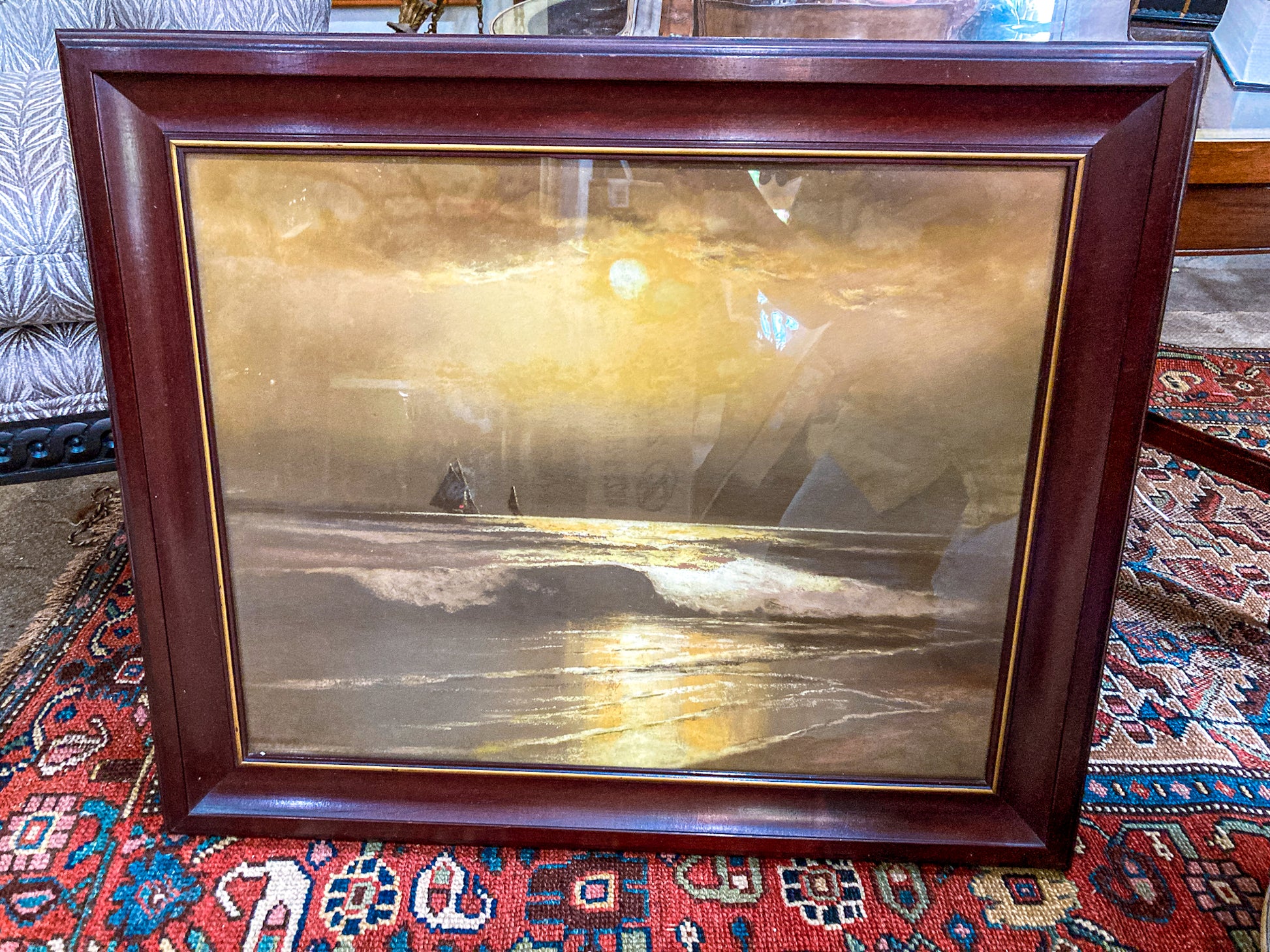 Antique William Henry Chandler (1854-1928) Seascape Framed Pastel Drawing