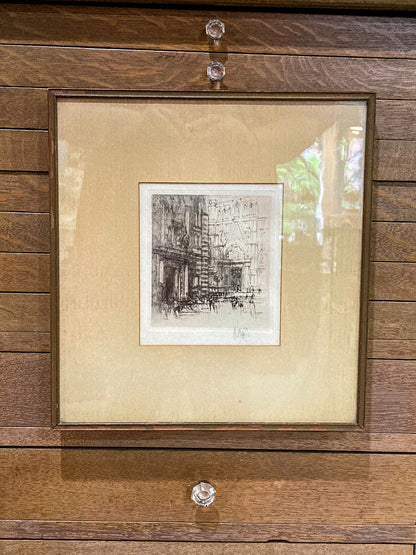 Antique William Walcott (1874-1943) Etching Baptistry Florence Framed Print