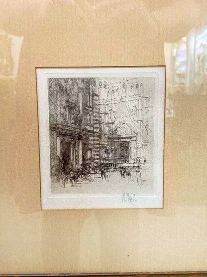 Antique William Walcott (1874-1943) Etching Baptistry Florence Framed Print