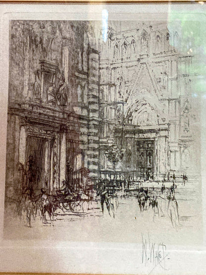 Antique William Walcott (1874-1943) Etching Baptistry Florence Framed Print