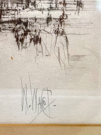 Antique William Walcott (1874-1943) Etching Baptistry Florence Framed Print