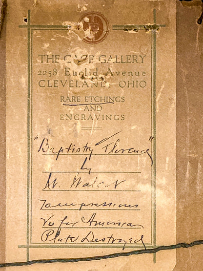 Antique William Walcott (1874-1943) Etching Baptistry Florence Framed Print