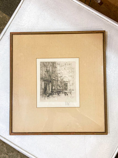 Antique William Walcott (1874-1943) Etching Baptistry Florence Framed Print