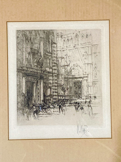 Antique William Walcott (1874-1943) Etching Baptistry Florence Framed Print