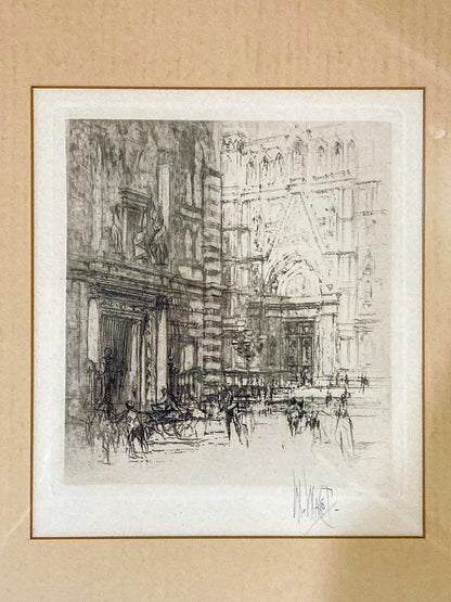 Antique William Walcott (1874-1943) Etching Baptistry Florence Framed Print