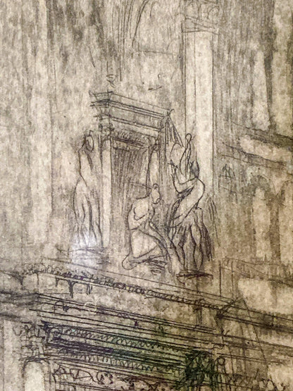 Antique William Walcott (1874-1943) Etching Baptistry Florence Framed Print