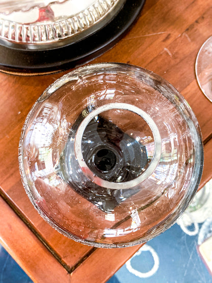 Art Deco Antique Glass Globe Platinum Banded Black Footed Base Vase