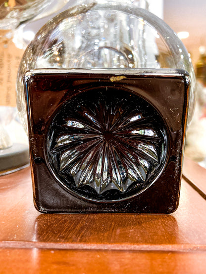 Art Deco Antique Glass Globe Platinum Banded Black Footed Base Vase