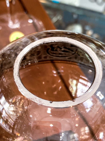 Art Deco Antique Glass Globe Platinum Banded Black Footed Base Vase