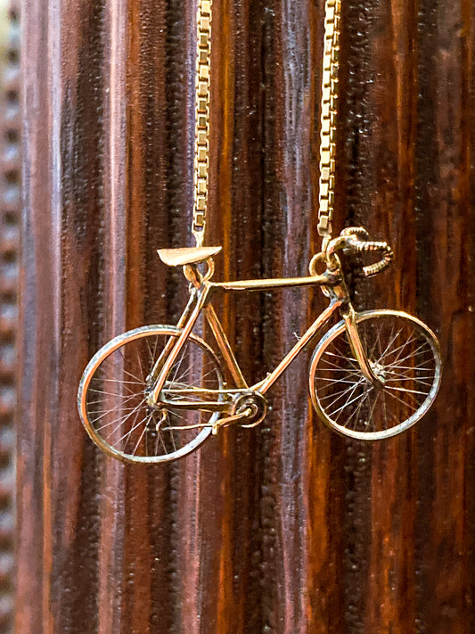 Artisan 14K Yellow Gold Articulated Bicycle Pendant Charm Necklace