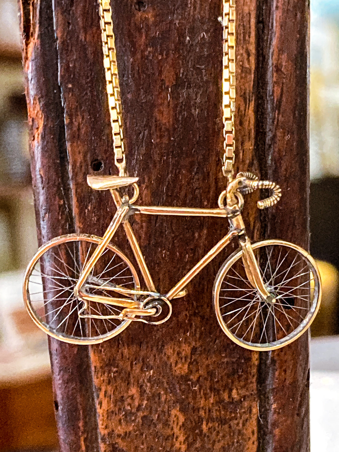 Artisan 14K Yellow Gold Articulated Bicycle Pendant Charm Necklace