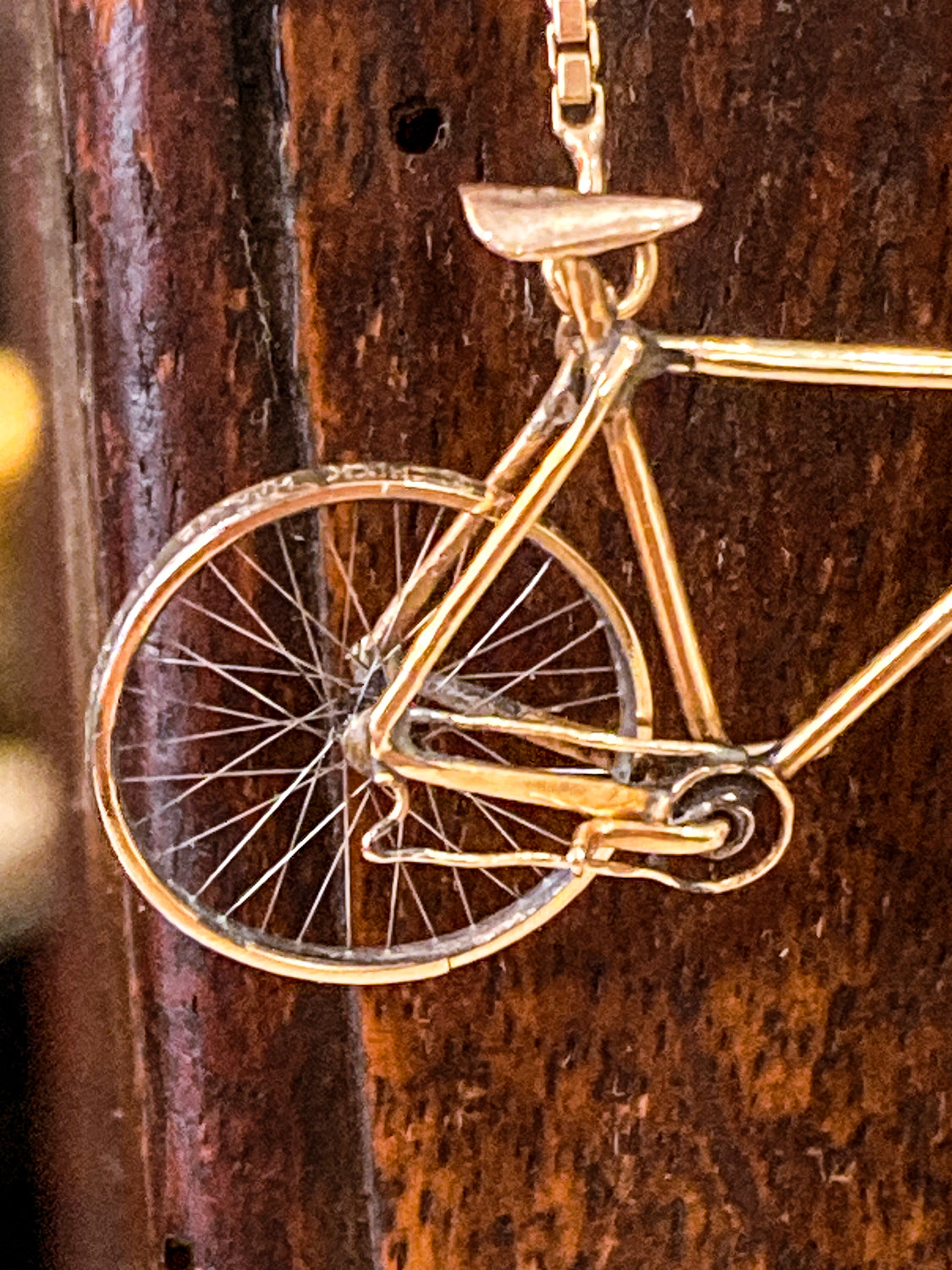 Artisan 14K Yellow Gold Articulated Bicycle Pendant Charm Necklace