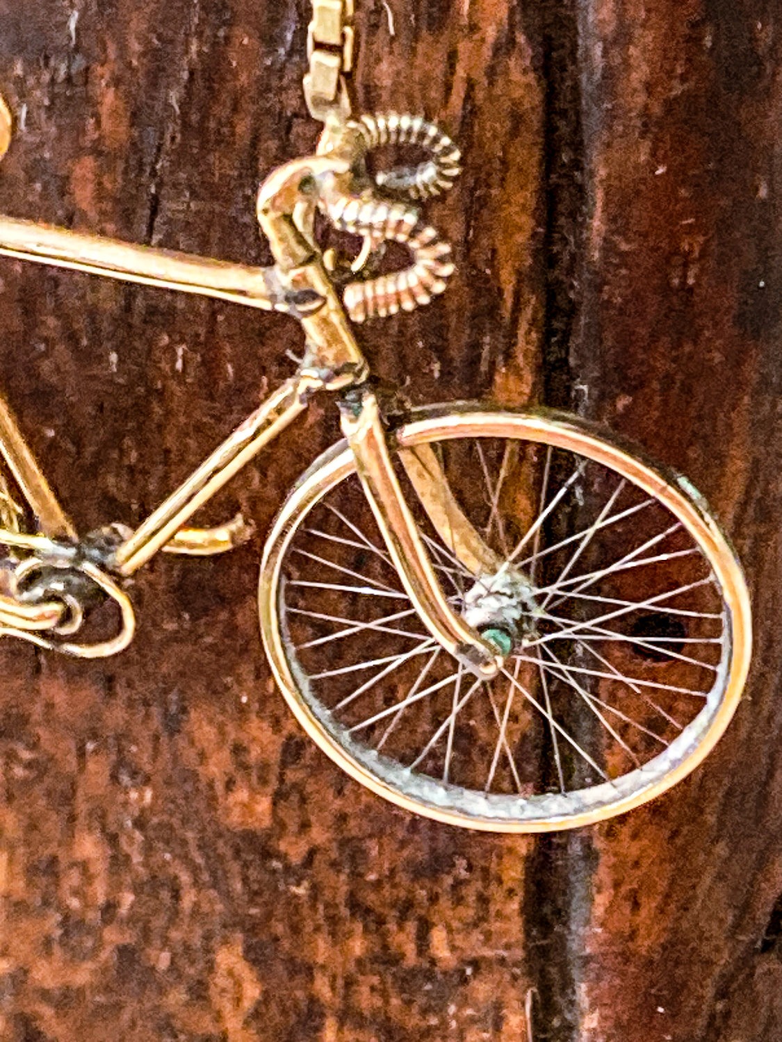 Artisan 14K Yellow Gold Articulated Bicycle Pendant Charm Necklace