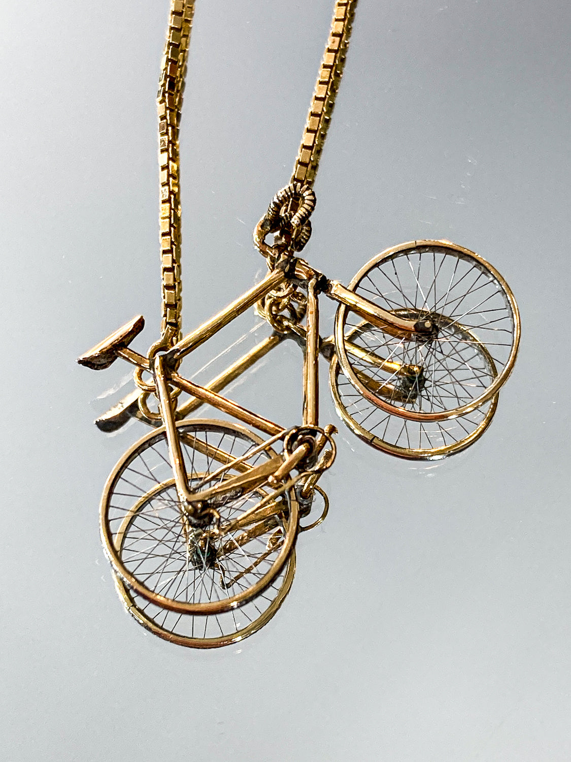 Artisan 14K Yellow Gold Articulated Bicycle Pendant Charm Necklace