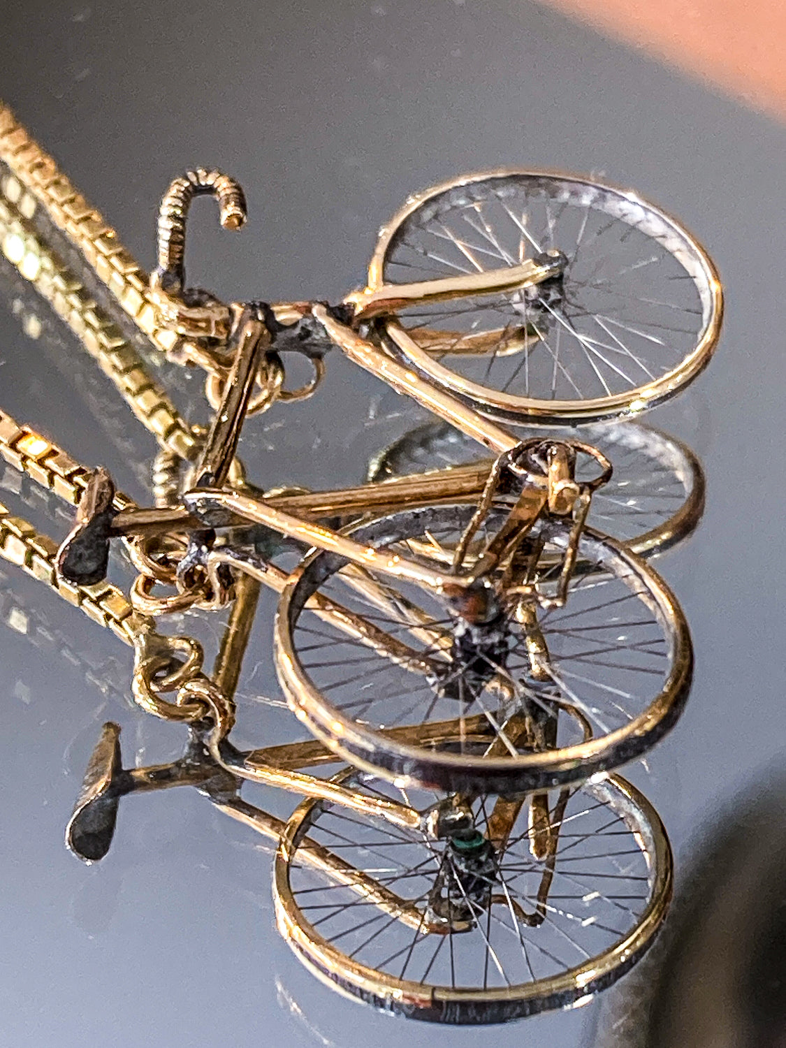 Artisan 14K Yellow Gold Articulated Bicycle Pendant Charm Necklace