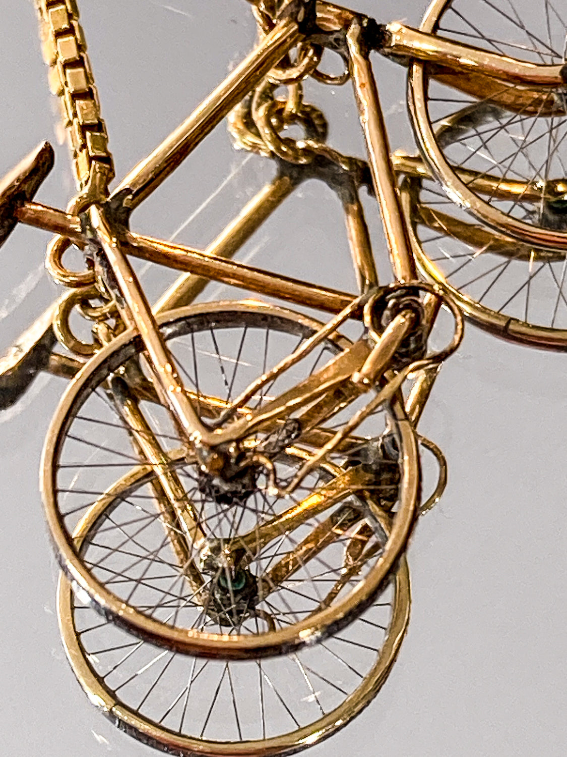 Artisan 14K Yellow Gold Articulated Bicycle Pendant Charm Necklace