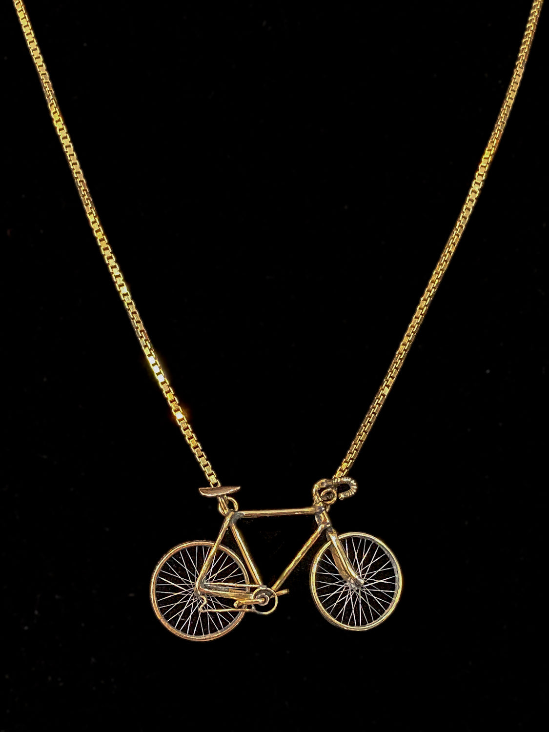 Artisan 14K Yellow Gold Articulated Bicycle Pendant Charm Necklace