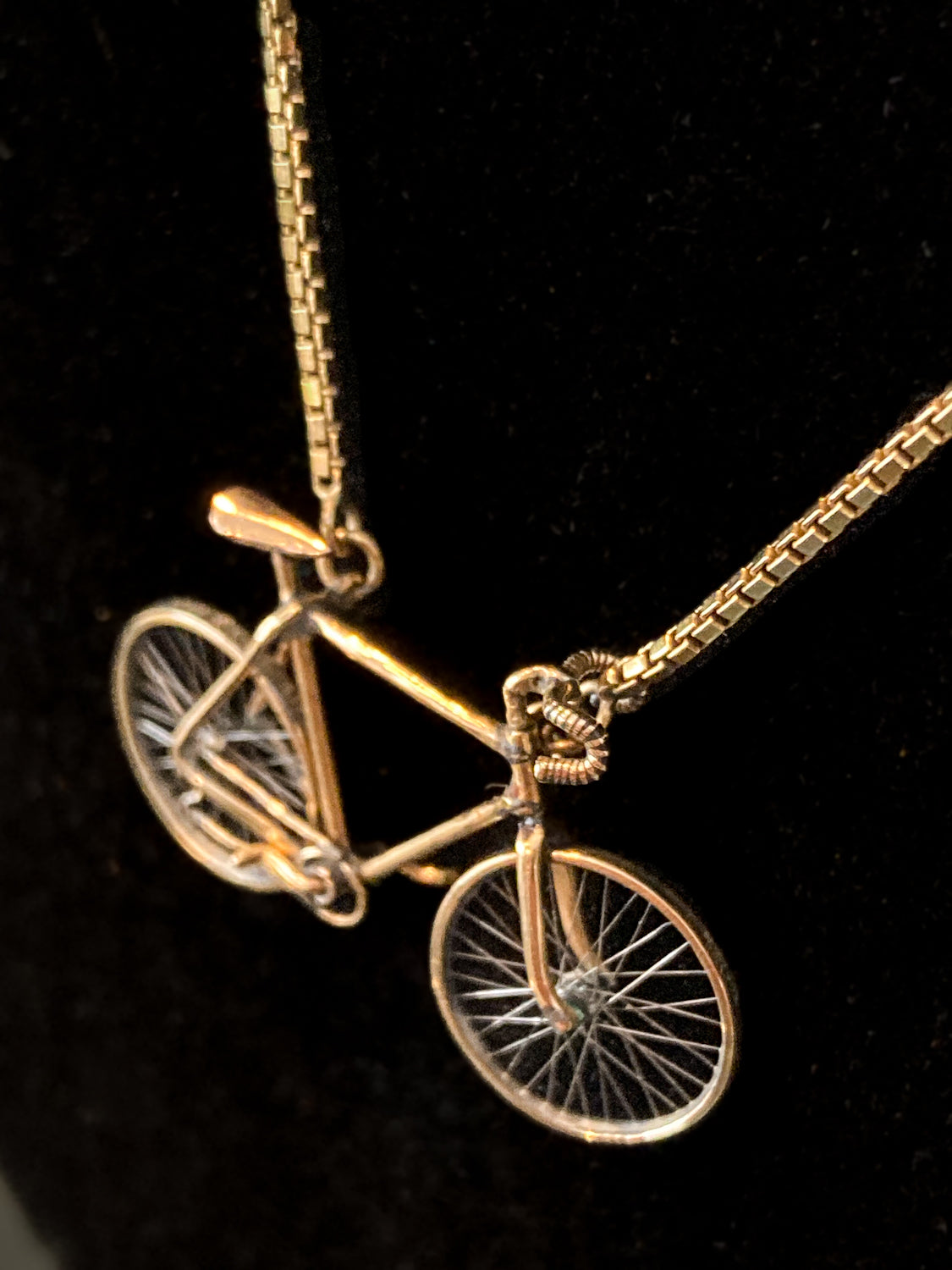 Artisan 14K Yellow Gold Articulated Bicycle Pendant Charm Necklace