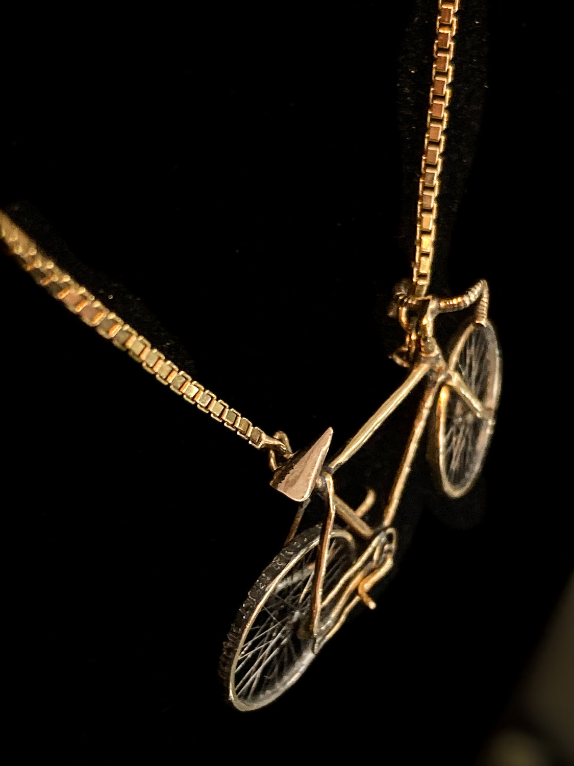 Artisan 14K Yellow Gold Articulated Bicycle Pendant Charm Necklace