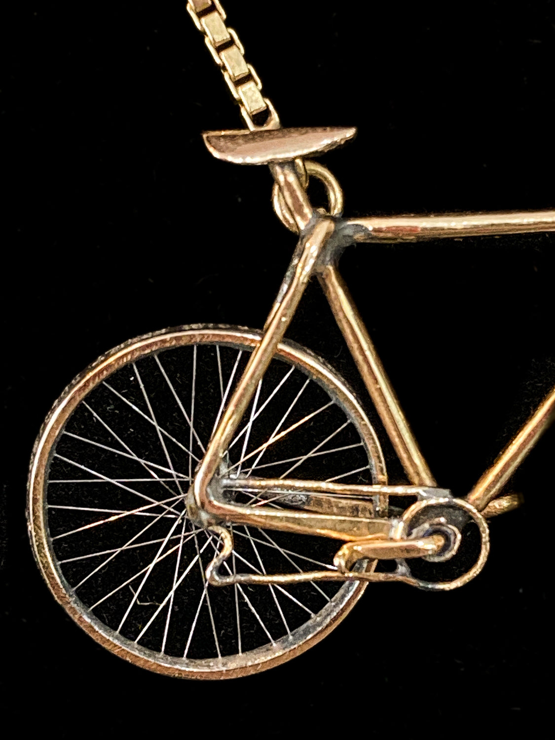 Artisan 14K Yellow Gold Articulated Bicycle Pendant Charm Necklace