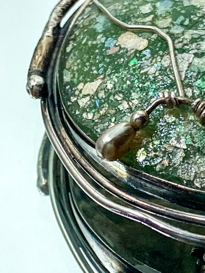 Artisan Avi Soffer Roman Glass Sterling Silver Post Earrings Brooch Pendant Set