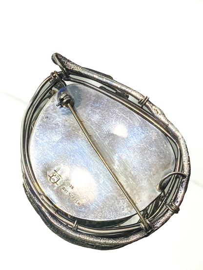 Artisan Avi Soffer Roman Glass Sterling Silver Post Earrings Brooch Pendant Set