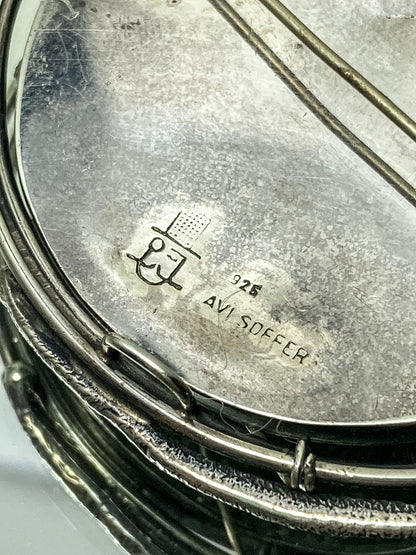 Artisan Avi Soffer Roman Glass Sterling Silver Post Earrings Brooch Pendant Set