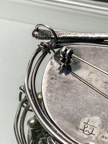 Artisan Avi Soffer Roman Glass Sterling Silver Post Earrings Brooch Pendant Set