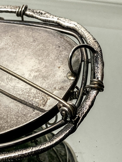 Artisan Avi Soffer Roman Glass Sterling Silver Post Earrings Brooch Pendant Set